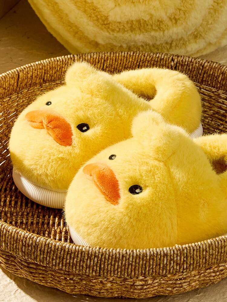 Novos Chinelos Quentes de Pato Cartoon para Crianças, Chinelos Macios Antiderrapantes para Bebês, Adequados para Outono/Inverno - Amarelo - Visão 3
