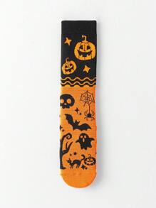 4 Pairs Halloween Themed Crew Socks, Pumpkin, Witch, Ghost, Bat Designs, Funny & Socks, Suitable For Holidays And Gifts, Fall Socks