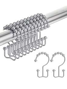 12pcs Shower Curtain Hooks Rings, Rust Resistant Metal Double Glide Shower Hooks Rings For Bathroom Shower Rods Curtains, Set Of 12 Hooks - Multicolor - View 2