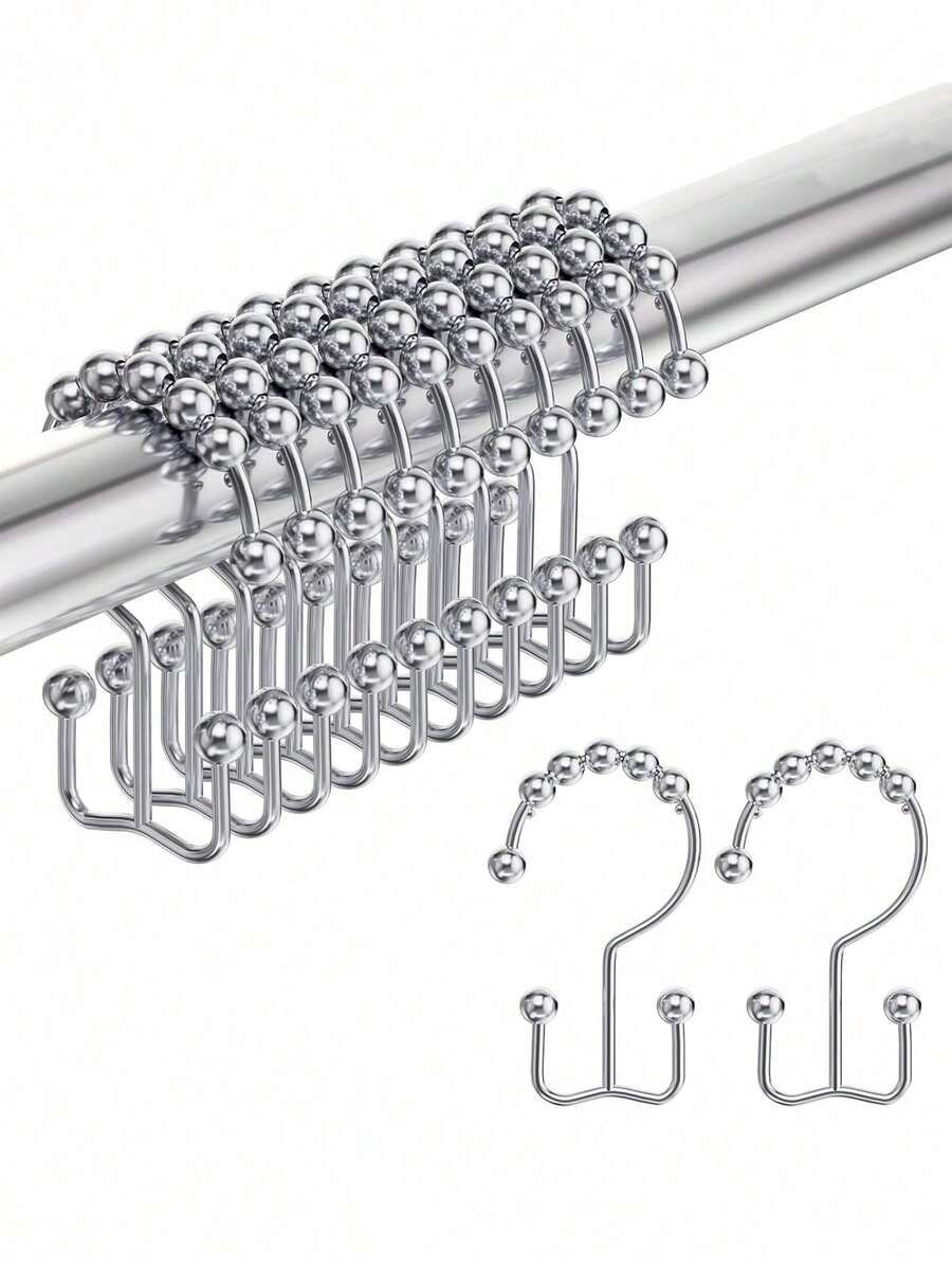 12pcs Shower Curtain Hooks Rings, Rust Resistant Metal Double Glide Shower Hooks Rings For Bathroom Shower Rods Curtains, Set Of 12 Hooks