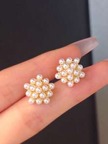Bộ 5 chiếc/bộ tối giản cổ điển nhỏ nhắn thanh lịch màu trắng nơ, hoa trà, ngôi sao năm cánh, ngọc trai giả, bông tai đinh tán hình học, trang sức cao cấp thời trang thích hợp cho trang phục hàng ngày và ngày lễ của phụ nữ - Đặt L - Xem 4