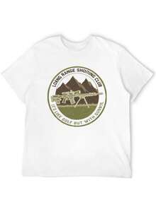 S~5XL Classic  Cotton Tee | Unisex American Size | 180gsm Fabric | Men's Vintage Military Sniper Graphic T-Shirt Funny Long Range Shooting Design Casual Wear Gift For Gun Enthusiasts Print | Beach & Casual Wear - 白色 - 查看 4