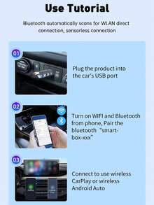 XUDA 2in1 Wireless CarPlay AI Mini Box &Android Auto Box RGB Colorful Atmosphere Light Plug&Play Automatic Connection For Wired Carplay Android Auto Car - Black - View 6