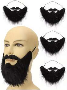1/2pcs Street Style Spandex Long Fake Beard And Mustache Set, U Shape Artificial Facial Hair For Men, Christmas Party Festival Costume Accessory,Funny Costume Party Male Man Halloween Beard Easter Party Cosplay Facial Supplies Disguise Game Black Mustache,Party Beard Photo Props, Christmas Party Supplies
