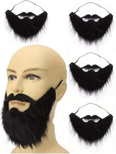1/2 pièces Ensemble de fausse barbe longue élastique style urbain, barbe artificielle en forme de U pour hommes, accessoire de costume de fête et de vacances, barbe d'Halloween amusante pour hommes, fête de Pâques, jeu de rôle, fournitures faciales, jeu de déguisement, barbe noire, accessoire photo de fête