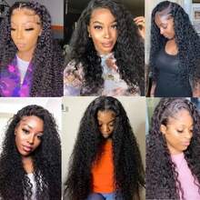 NARNI 38 40 Inch 250% Density Deep Wave Lace Front Wigs Human Hair 13x4 HD Lace Front Wigs Human Hair Glueless Pre Plcked Curly Human Hair Wig For Women With Baby Hair Wet And Wavy Wig Natural Color - Natural Black - 查看 9