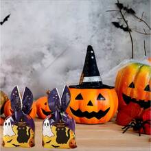 50pcs Halloween Gift Bags, Halloween Packaging Bags, Halloween Candy Bags, Halloween Decorations, Halloween Queue Supplies, 8.66*5.12inch, Cute Black Cat & Rabbit Ear Creative Design, Colorful Halloween Decorations, Suitable For Candy And Gift Packaging, Holiday Decorations