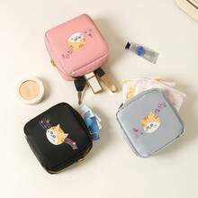 1pc Cartoon Cat Double-Layer Sanitary Pad Storage Bag, Lipstick Foundation Eyeshadow Cosmetic Organizer Bag, Large Capacity Portable Feminine Hygiene Pad Pouch, Wallet, Purse In Purse, Valentine's Day Gift, Back To School - Multicolor - View 10