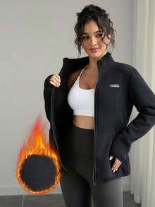 Women's Outdoor Casual Warm Thick Jacket, Fashionable Loose Long Sleeve Jacket Suitable For 5-20 Years Old, Autumn/Winter, Fleece Material, Suitable For Skiing And Other Sports - Black - View 15