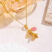 Novo colar de zircônia de aço inoxidável 18K para mulheres, joia com pingente de cobre microincrustado, personalidade da moda de alta qualidade e temperamento versátil - Ouro - 3 - Visão 3