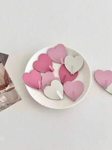 3 Pieces Of Pink Heart Decorative Wall Hooks. No Drilling Required. Perfect For Girls' Room Decoration. Minimalist Style. Can Be Used For Hanging Keychains, Coats, Towels, Hats, Jewelry, Umbrellas, Etc. Suitable For Living Room, Bedroom, Office, Home Decoration - Multicolor - View 9