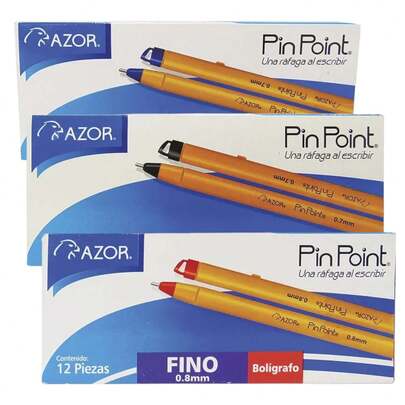 Bolígrafos Escolares Punto Fino Caja con 12 Piezas Pin Point