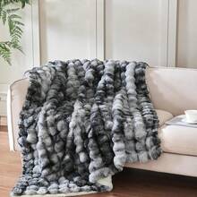Manta de felpa de piel sintética ultrasuave, de 127.0 x 152.4 cm, sherpa gruesa y cálida para sofá, recámara, camping, manta decorativa para una calidez acogedora, color gris claro con - Burbuja Corbata Gris Claro - Ver 9