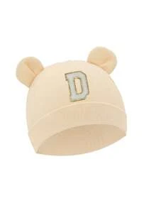 1顶新生儿A-Z字母医院帽，卡通熊耳朵柔软纯色针织帽，男女通用婴儿摄影道具，适合0-3个月宝宝 - 米色 - 查看 8