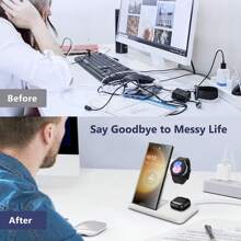 محطة شحن لاسلكية قابلة للطي متوافقة مع أجهزة سامسونج المتعددة، شاحن 3 في 1 حامل لهاتف Galaxy Z Flip 6/5/4/3 Z Fold S25 S24 S23 S22 S21 S20 Ultra FE/Note 20 10 9، ساعة Galaxy Watch 7/6/5 Pro/5/4/3/Active 2/1، سماعات Buds+/Pro/Live، مناسبة للمكتب والسكن والمنزل