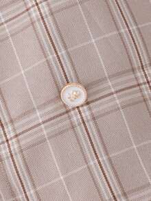 Komplet dla młodej dziewczyny, 3 elementy: dwurzędowa marynarka w kratę w kolorze róży, jednokolorowy top i mini spódniczka w kratę, swobodny, szykowny strój do szkoły, na zewnątrz, do pracy i na wakacje