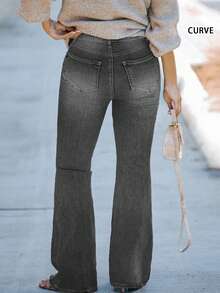 Women Plus Size Basic Simple Denim Jeans Casual Black Spring - Black - View 2