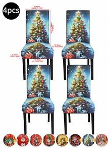 1 pieza/4 piezas/6 piezas/20 piezas Funda de silla impresa en seda de leche navideña, funda protectora elástica impresa para sillas, apta para oficina, sala de estar, hotel, sillas de eventos, árbol de Navidad, Papá Noel, muñeco de nieve, campana navideña
