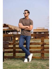 Henley Shirts Slim Fit Button T-Shirthalloween - Verde - Ver 5