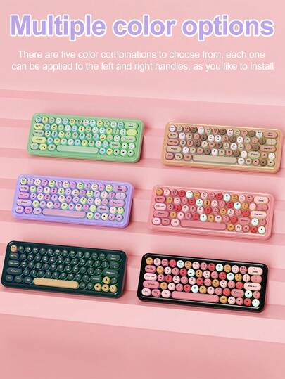 1 لوحة مفاتيح لاسلكية RGB 63 مفتاح، مجموعة لوحة مفاتيح وماوس لاسلكية - لوحة مفاتيح رجعية بأزرار مستديرة 2.4 جيجاهرتز كاملة الحجم USB لوحة مفاتيح وماوس لاسلكية جميلة للكمبيوتر والكمبيوتر المكتبي والكمبيوتر المحمول