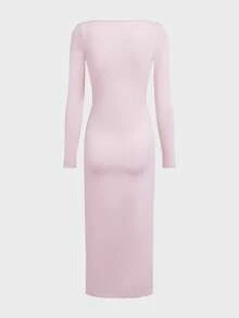 Đầm maxi cổ đứng dáng suông thanh lịch, tối giản, màu biacs, thích hợp mặc hàng ngày. - Hồng - Xem 9
