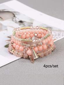4 件女孩波西米亚多层串珠手链流苏百搭简约手链