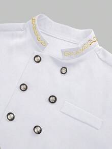 男士白色达希基套装（两件套）：双排扣长袖西装外套，松紧腰长裤，金色刺绣，非洲时尚休闲衬衫裤套装，适合派对、婚礼、文化活动、传统仪式等场合。 - 白色 - 查看 6