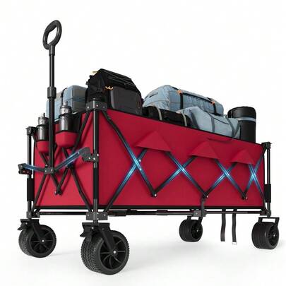  Huisuilinss Collapsible Wagon Cart,Foldable Wagon,All Terrain Beach Wagon,Portable Utility Cart,Extra Large Extended Wagon With Cup Holders For Sand Grocery Sports Garden Shopping Camping