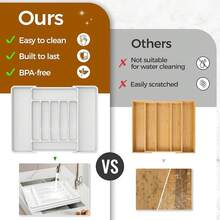 Extra Large Expandable Silverware Organizer,- Cutlery Flatware Organizer, Kitchen Utensil Drawer Organizer, Adjustable Silverware Holder For Spoons Forks Knives, - 白色 - 查看 7