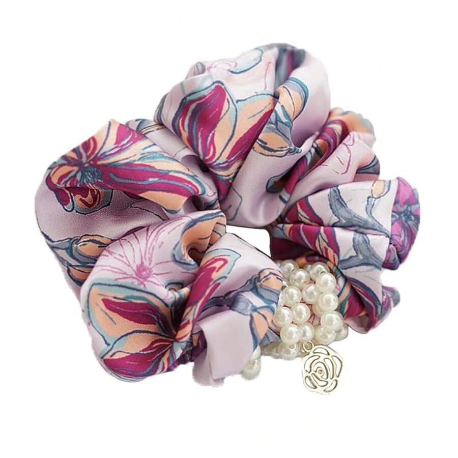 Korean Style Pearl Scrunchies - Fashion Floral Fabric Hair Ties Women - Korean Flower Accessoriesvalentine's Day RFC0 - 10-粉紫色 - 查看 1