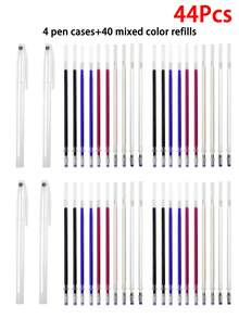 Set de 11/24 piezas con 20 recambios de bolígrafos marcadores de tela de alta temperatura de colores variados con 4 estuches, bolígrafos marcadores de tela borrables con calor para costura, sastrería y acolchado (color de tinta de bolígrafo rojo aleatorio) - Multicolor - Ver 17