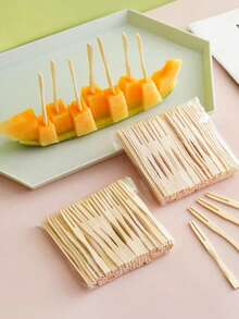 400/200/100/50/10pcs Bamboo Fruit Forks - Heart Or Knot Design Flat Tip Forks - And Fashionable Fruit Picks, Desserts, Parties, Weddings And Daily Use