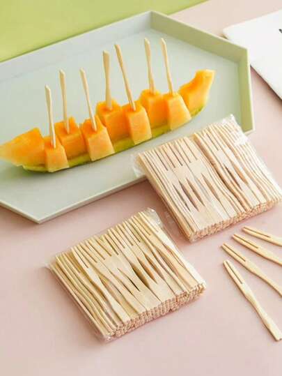 400/200/100/50/10pcs Bamboo Fruit Forks - Heart Or Knot Design Flat Tip Forks - And Fashionable Fruit Picks, Desserts, Parties, Weddings And Daily Use