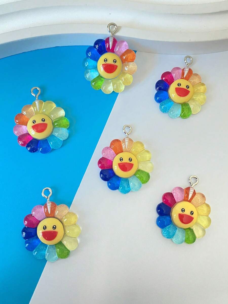 10pcs Resin Charms Sunflower Smlie Face Pendant For Diy Jewelry And Arts Or Crafts Making, Jewelry Making Supplies, Keychain Accessories And Bag Charms, Charms For Bracelet Or Earrings, Halloween Charms