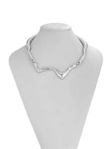 1 chiếc vòng cổ choker họa tiết kim loại lỏng, thiết kế xoắn hình học, thích hợp cho các bữa tiệc, làm quà tặng, đeo hàng ngày và đi làm. - Bạc - Xem 3