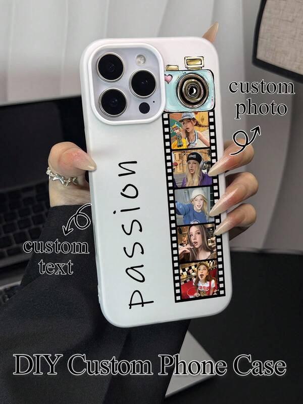 1 pieza Funda protectora personalizada para teléfono con 5 fotos y texto personalizado compatible con Apple 16 Pro Max/15 Pro/14 Plus/13 Pro/12 Pro Max/11/Xs Max/8/7/6 Plus Accesorios