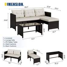 Vongrasig 3 Piece Patio Furniture Sets, All-Weather PE Wicker Outdoor Sofa Couch Sectional Set, Small Conversation Set For Garden/Patio W/Cushion, Glass Table - 白色 - 查看 3
