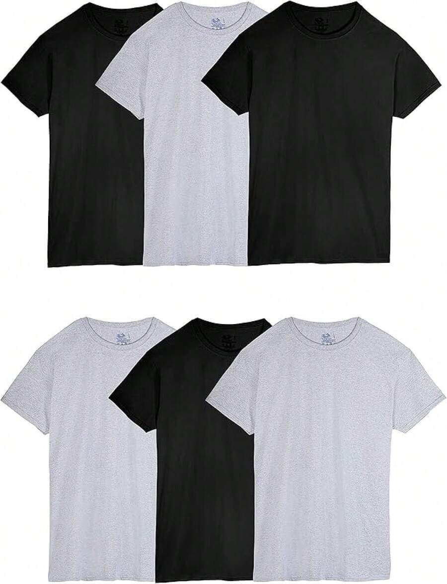 Men's Crew Tee Undershirts, Wicking,, Big & Tall Available - 黑色/灰色 - 6 件裝 - 查看 1