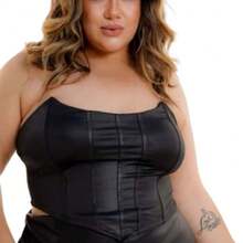Strapless Corset In Leatherette – Plus Size Women's Fashion - 黑色 - 查看 2