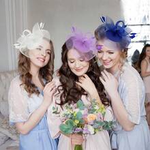 Ibeauti Fascinator Hats With Screentouch Lace Gloves Set Women Tea Party Cocktail Wedding Derby Headwear Short Gloves - 07紫色 - 查看 6