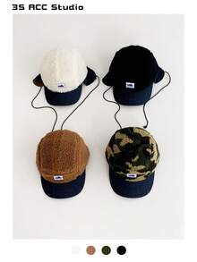 Fleece Earflap Lace-Up Trapper Hat, Unisex Thick Warm Winter Aviator Cap, Patchwork Fur Lined Earmuffs Hat - Multicolor - View 2