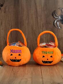 Personalized Halloween Gift Basket - Customized Pumpkin Bucket, Embroidered Name, Halloween Trick Or Treat Bag, Halloween Gift, Gift For Him, Halloween Party Decoration, Glow In The Dark, Reusable - Multicolor - View 4