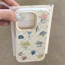 1 chiếc ốp lưng điện thoại bằng chất liệu TPU, họa tiết bó hoa, cà phê, nơ, kẻ caro trang nhã, in kín toàn màn hình, tương thích với iPhone/điện thoại, phiên bản quốc tế, không phải phiên bản nội địa. - trắng - Xem 4