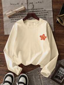 1 pièce T-shirt à manches longues imprimé décontracté pour jeunes filles, printemps/automne, design à la mode, chaud et confortable pour les jeunes étudiantes et adolescentes - Nude - Voir 4