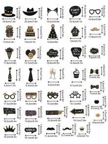 36 PCS Birthday Photo Booth Props Party Supplies Holiday Picture Decorations Photo Booth Props For Birthday Party Favors Pose Sign Kit Fun For Party (Silver And Black /Gold And Black) - Multicolor - View 4