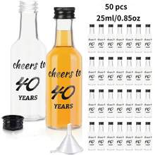 50/1pc 0.85oz/1.7oz Mini Liquor Bottles,Empty Plastic Bottles,Cheers To 16/21/30/40/50/60/70/80 Years,For Women Men Birthday Anniversary Wedding Celebration Party Favors, For Homemade Juice,Water,Smoothies, Anniversaries,Restaurant,Party