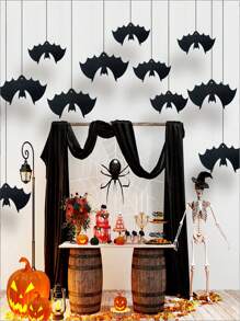 18 piezas/Decoraciones colgantes de murciélagos de Halloween, murciélagos negros grandes y realistas de 3D que parecen estar volando, decoraciones espeluznantes para el patio, interior y exterior, con regalo gratis de 10 metros de hilo de seda y agujas de enhebrar