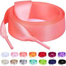 Flat Colorful Satin Shoelaces, 3/ 4inch Width, Women's/Girls' Shoelaces, White, 47inch (120) Cm: Clothing, Shoes, And Jewelry - 緞帶肉粉紅色 - 查看 1