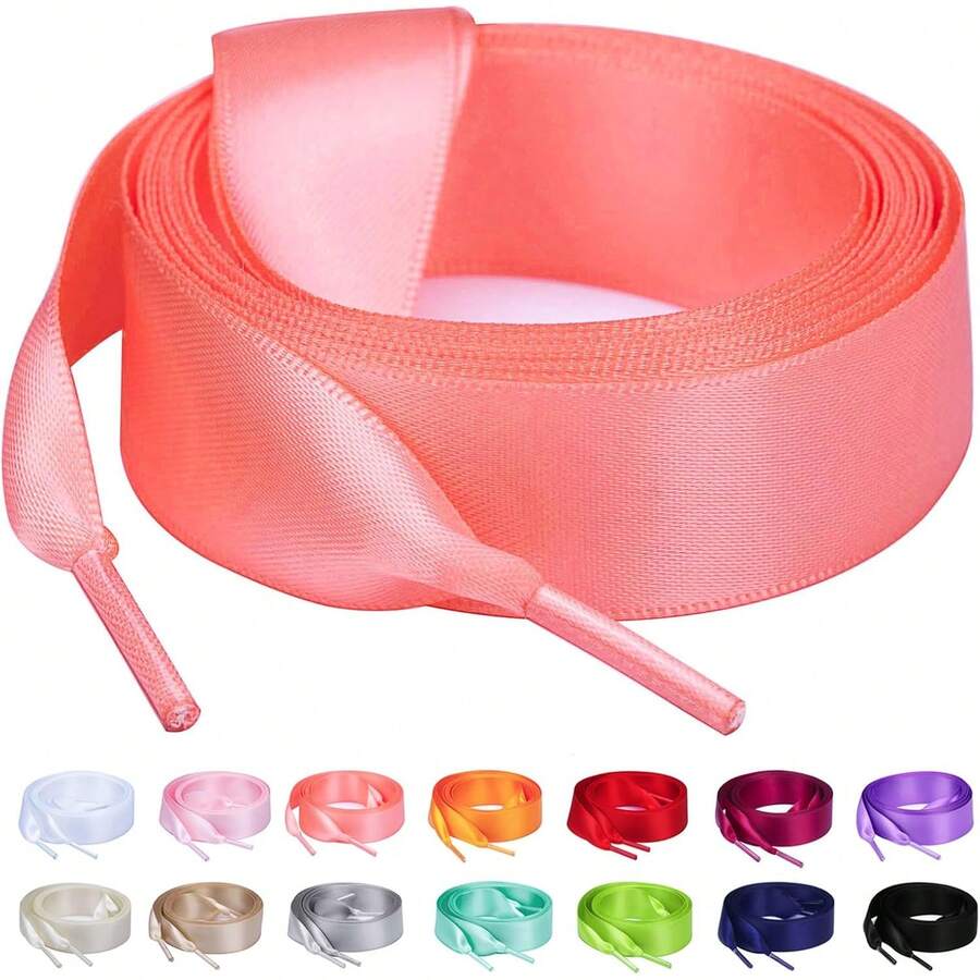 Flat Colorful Satin Shoelaces, 3/ 4inch Width, Women's/Girls' Shoelaces, White, 47inch (120) Cm: Clothing, Shoes, And Jewelry - 緞帶肉粉紅色 - 查看 1