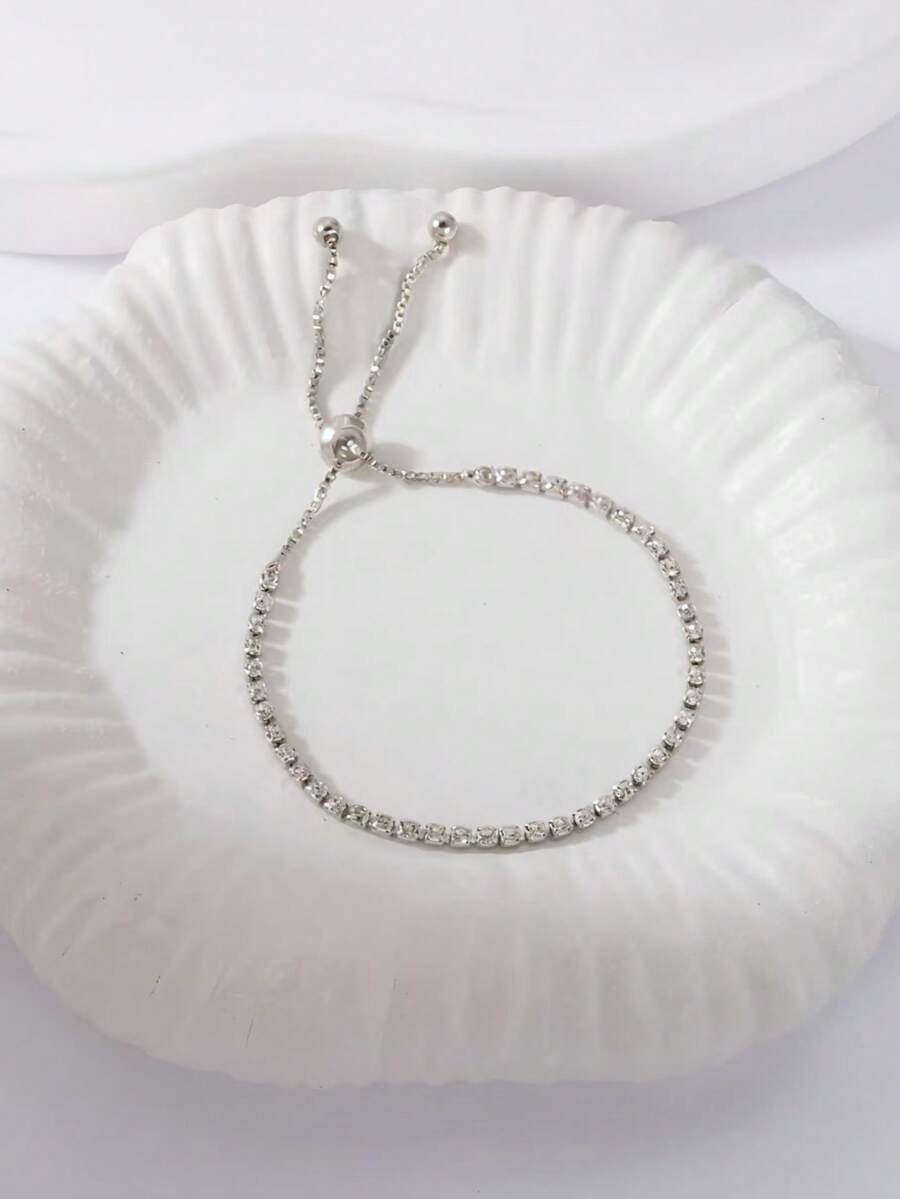 1pc Adjustable Luxury Crystal Embellished Bracelet - Silver - View 1